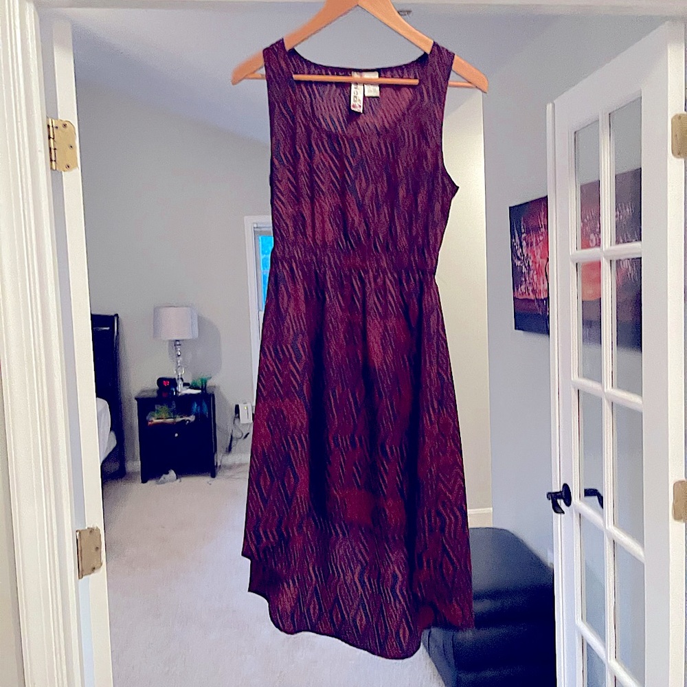 Geometric high-low summer dress medium-burgundy/navy